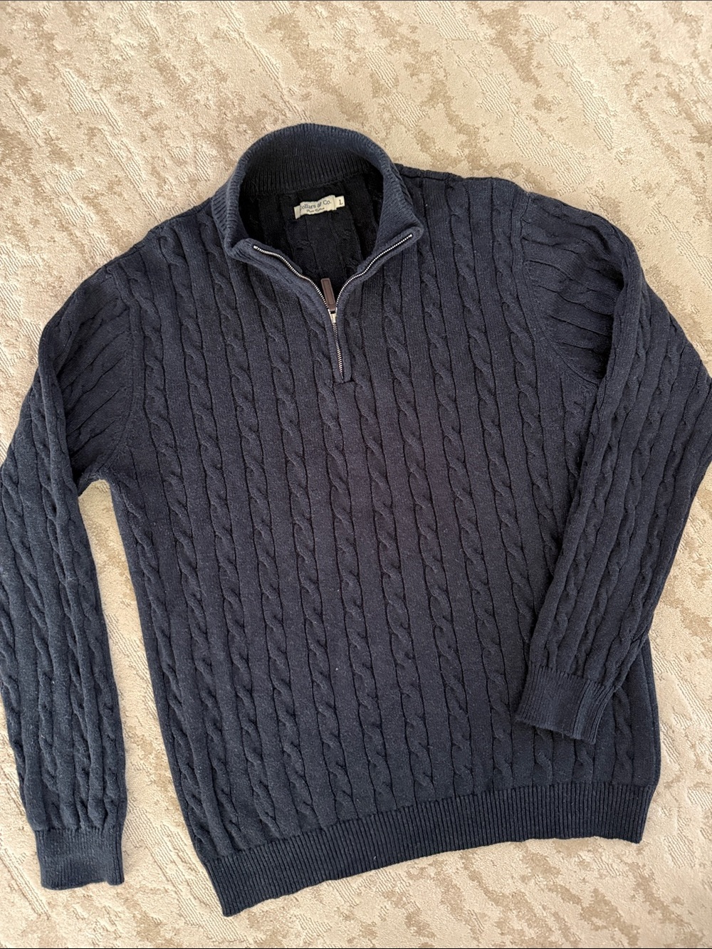 Collars & Co. cable knit quarter zip cotton sweater Large